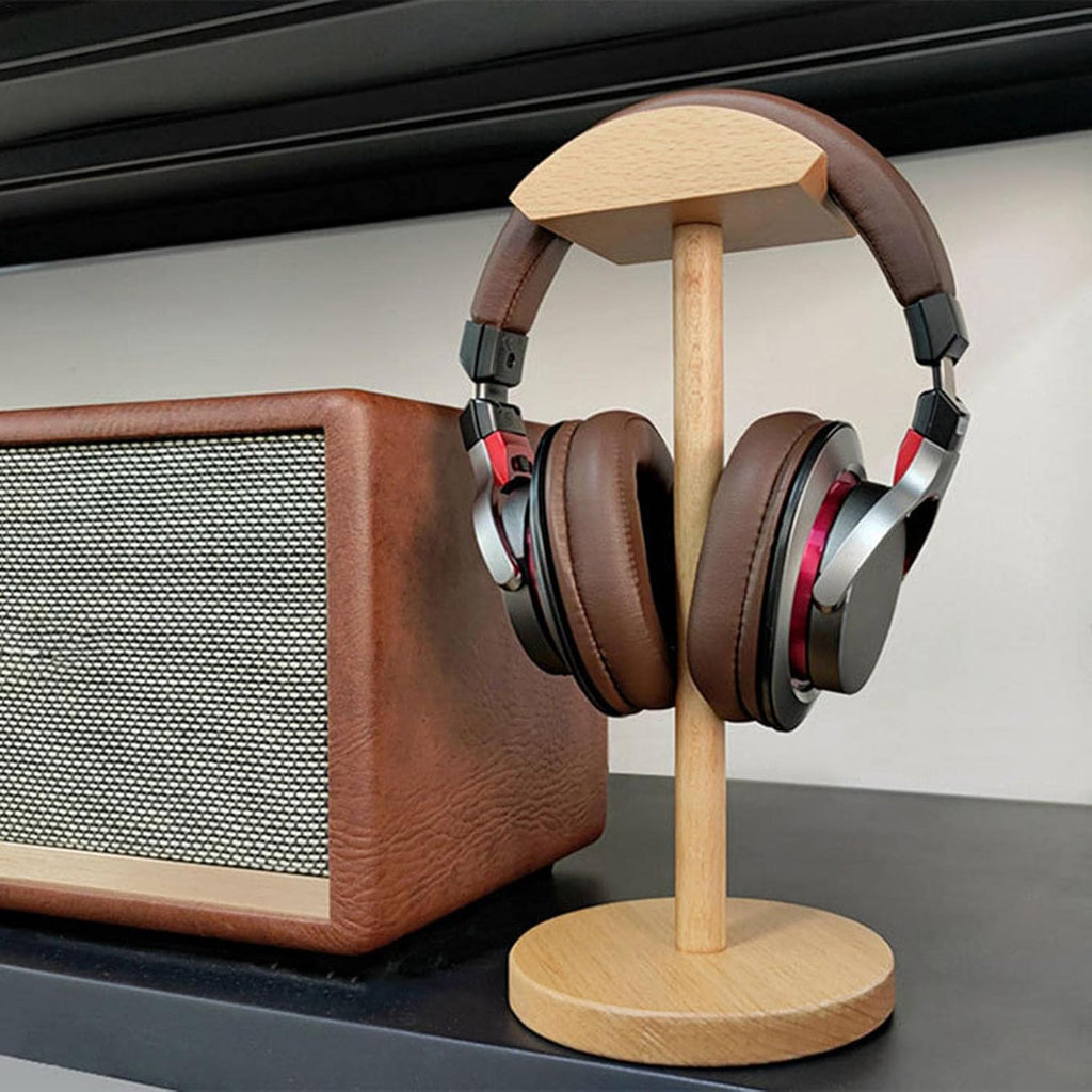 Wooden headphone stand with solid wood base