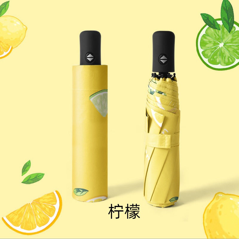 Small Fresh Rain Sun Shading Dual-Purpose Black Glue Sun Umbrella Fruit Umbrella Sunscreen Adult Automatic Triple Umbrella