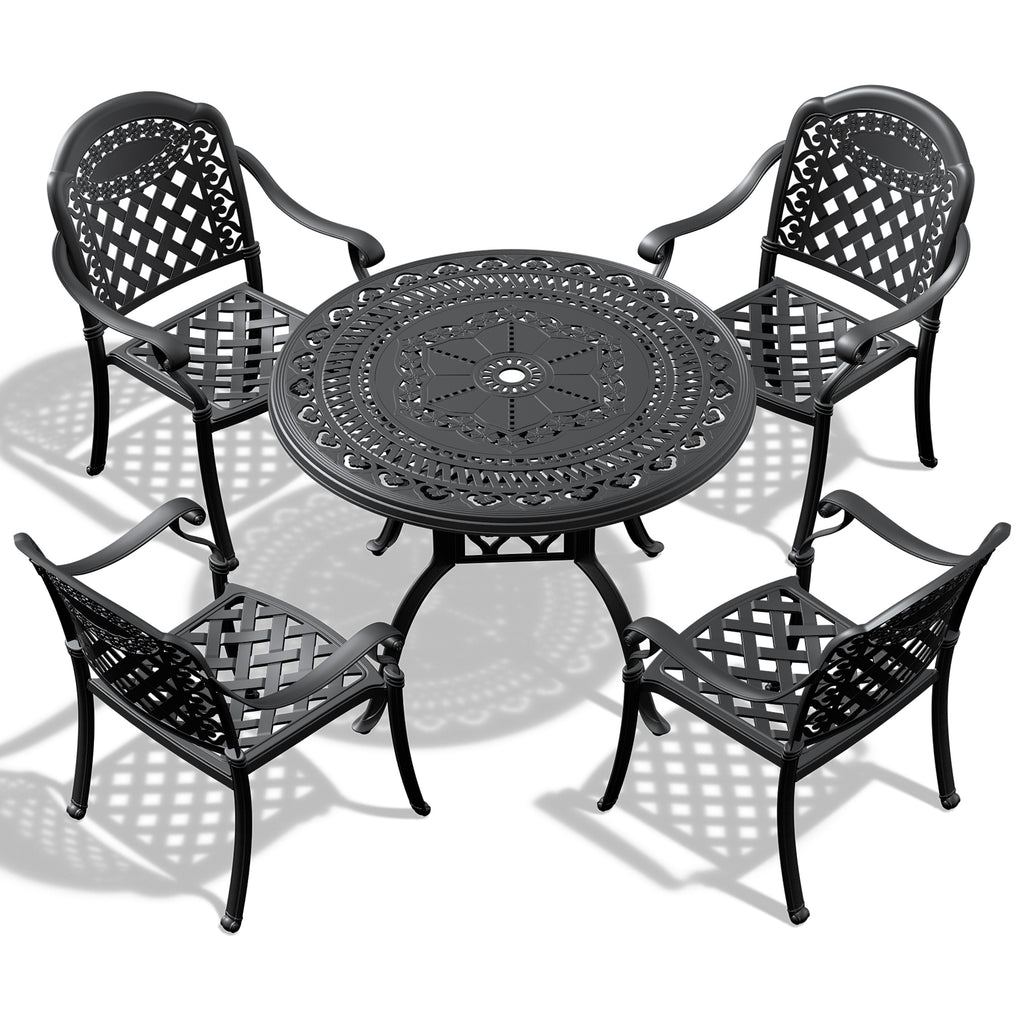 5-Pieces Set Of Cast Aluminum Patio Furniture With Cushions (In Random Colors)