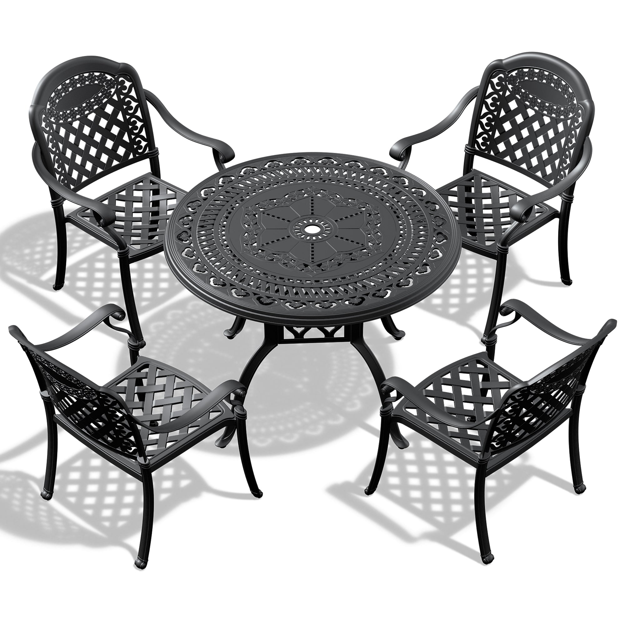 5-Pieces Set Of Cast Aluminum Patio Furniture With Cushions (In Random Colors)