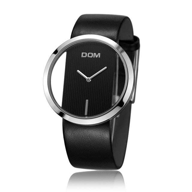Montre Élégante Femme DOM Décontractée Étanche 30m Quartz Bracelet en Cuir Véritable