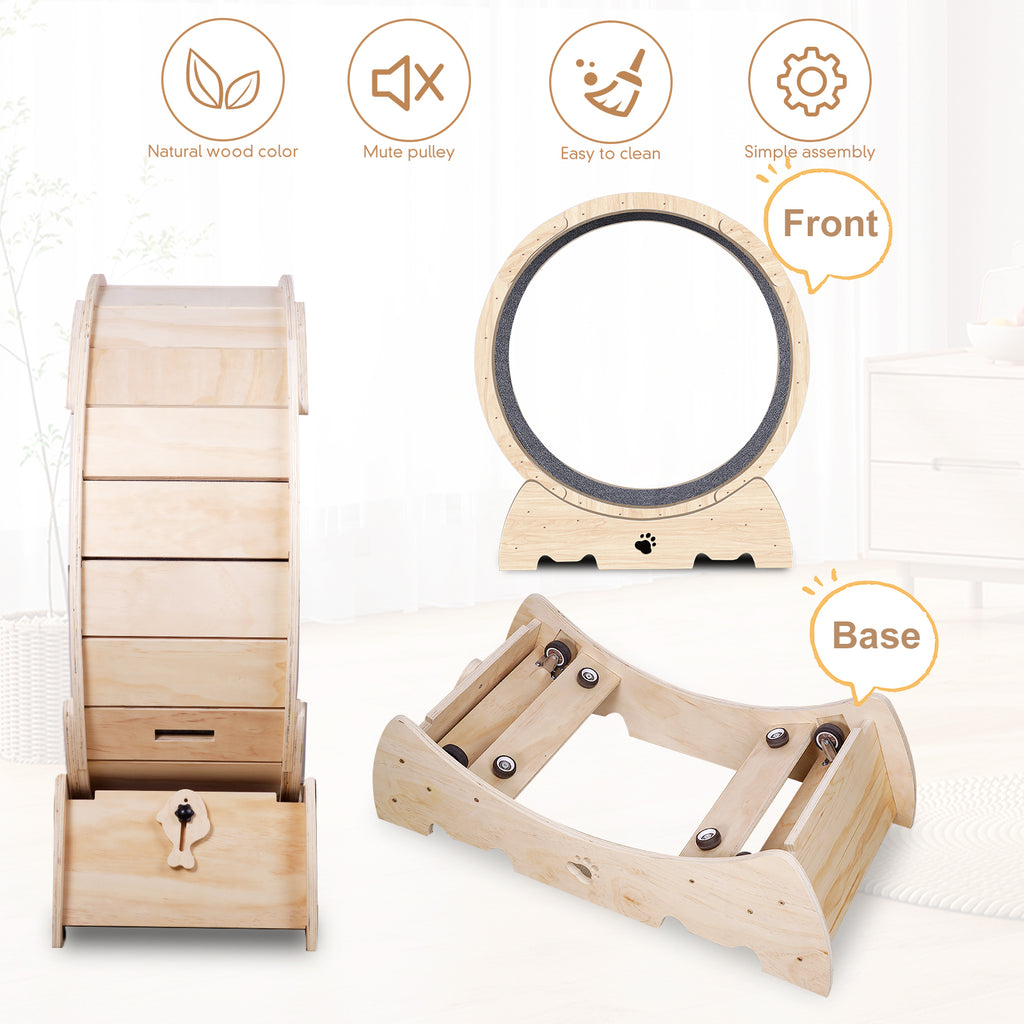 Roue d'exercice pour chats d'intérieur, tapis de course pour chat avec piste moquettée 94 cm - Bois naturel
