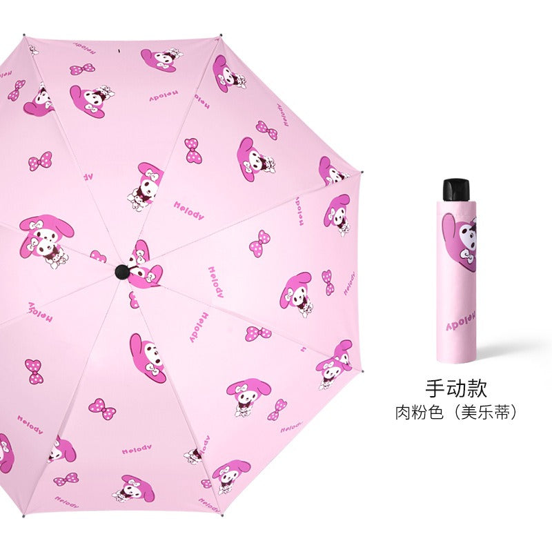 Small Fresh Rain Sun Shading Dual-Purpose Black Glue Sun Umbrella Fruit Umbrella Sunscreen Adult Automatic Triple Umbrella