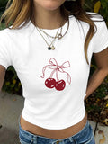 Round neck short cherry short sleeved shirt