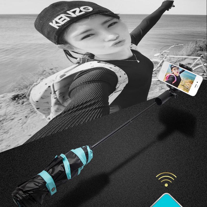 Wireless Bluetooth Selfie Tri-Folding Umbrella - Ultra-light Anti-UV Vinyl Folding Small Black Umbrella - Ultra-light Sunscreen