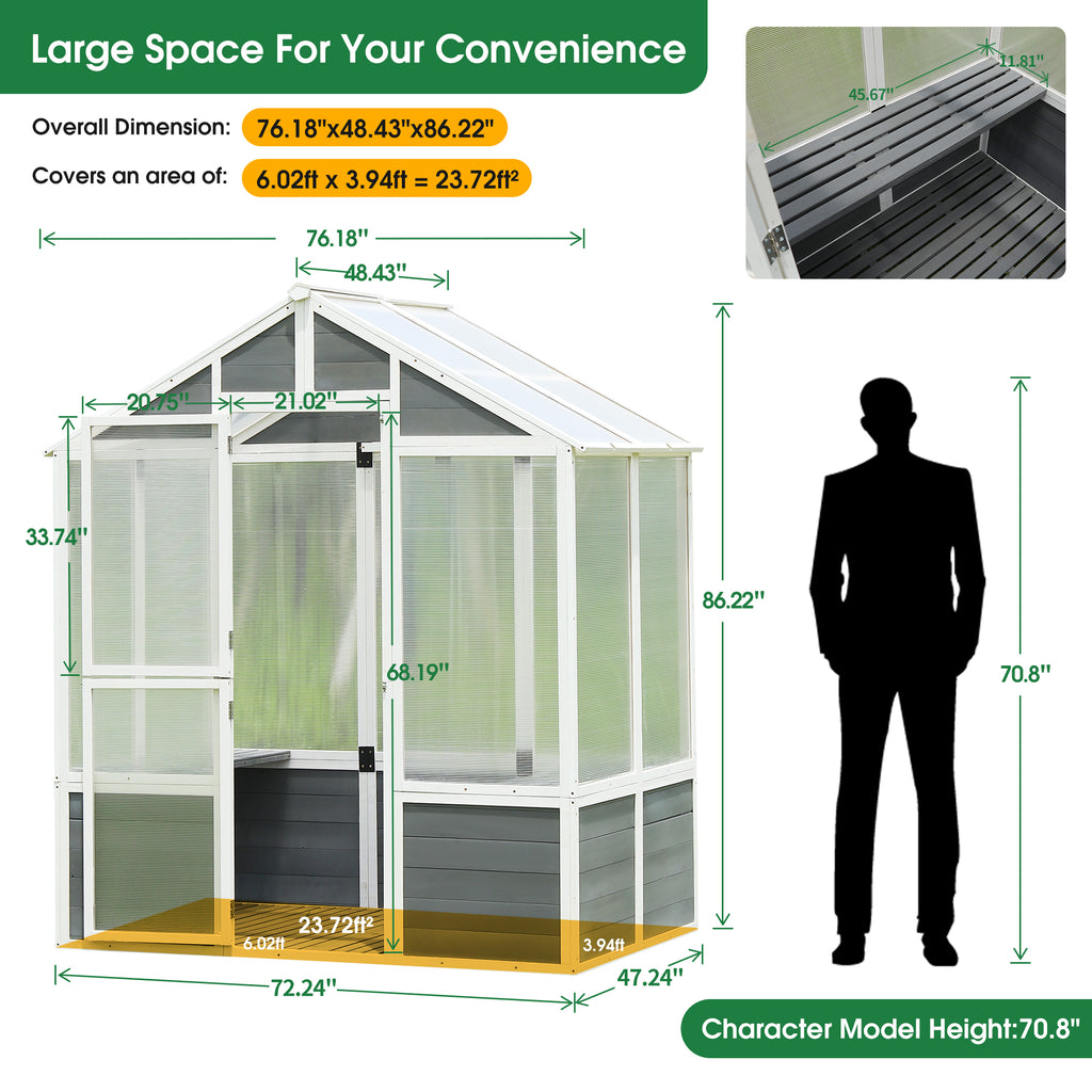 Serre en polycarbonate – avec marchepied / Serre extérieure pour plantes, jardinage sur patio, jardin et pelouse