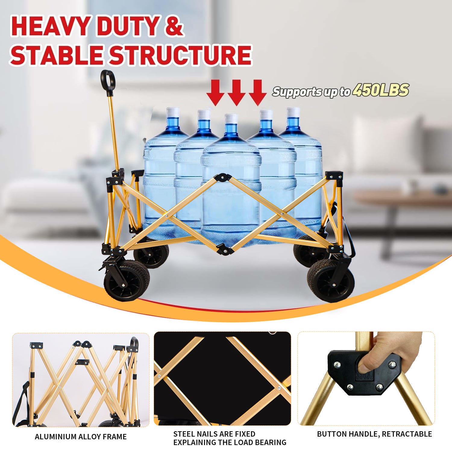 Chariot de plage pliant robuste – Utilitaire pour sable avec grandes roues