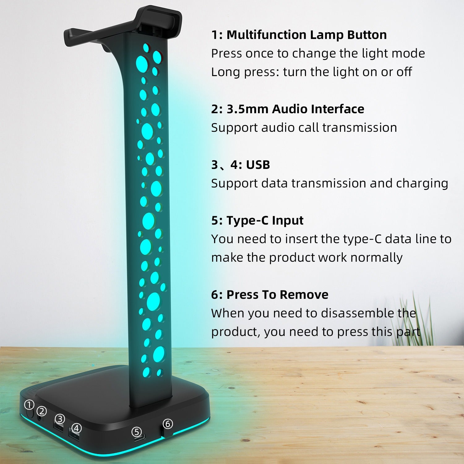 Headphone holder color changing with AUX 3.5mm RGBG2