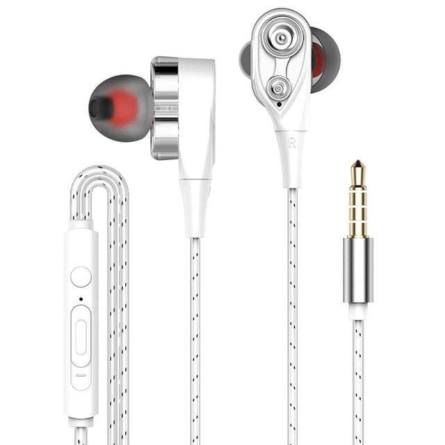 Écouteur filaire stéréo double pilotes (dual drive) – Prise 3,5 mm avec microphone