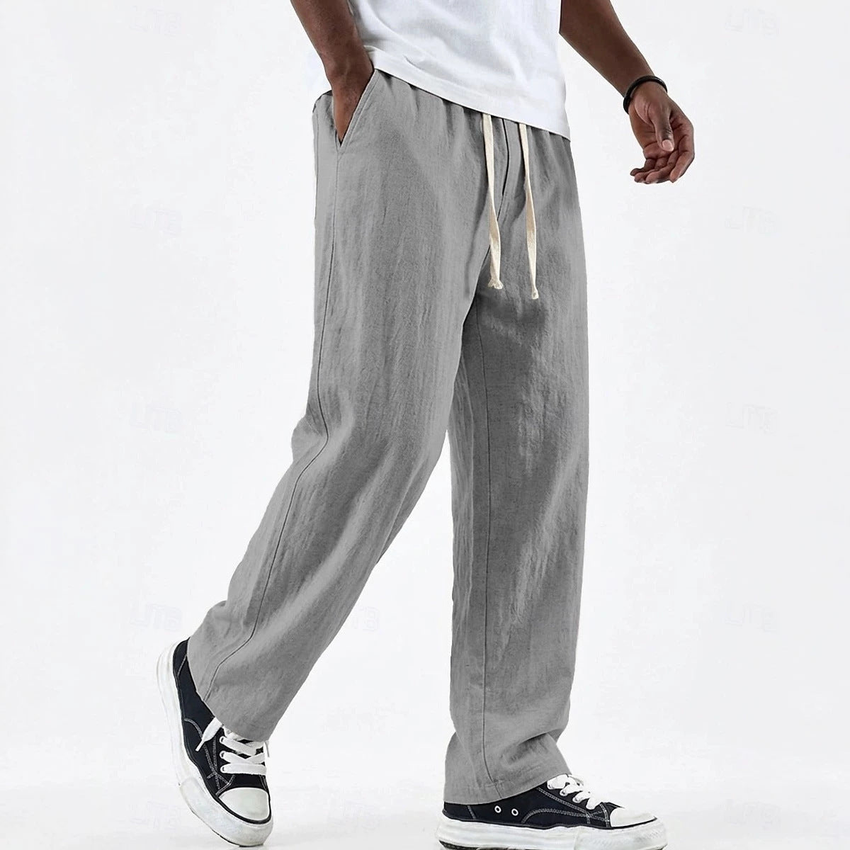 Linen Loose Pant Drawstring Cotton-Linen Casual Straight Wide leg