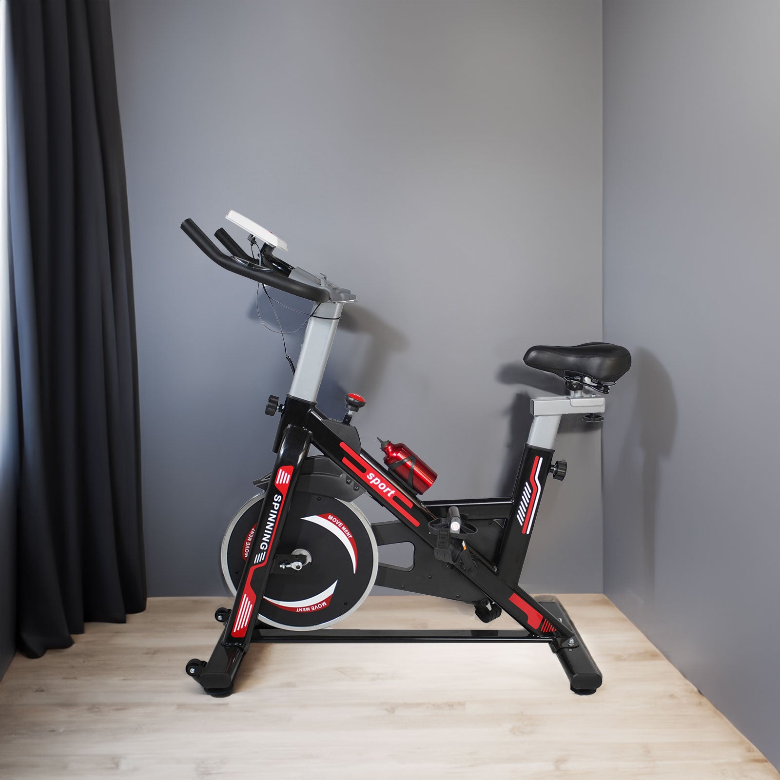 Vélo d'intérieur pour exercice avec selle confortable - Noir et Rouge