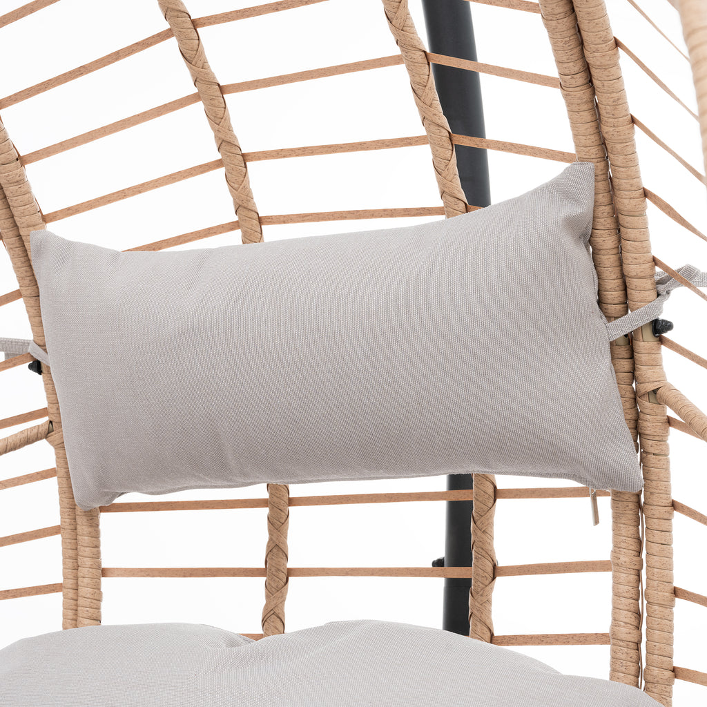 Fauteuil suspendu balançoire œuf pour usage intérieur et extérieur – Rotin couleur naturelle, avec coussin