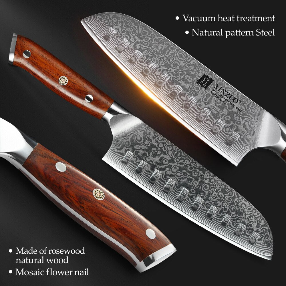 Santoku Kitchen Knife Sets vg10 Core Damascus Steel Chef Xinzuo