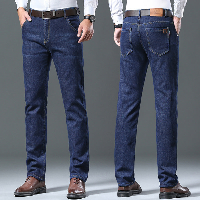 Regular fleece lamb fleece fleece non zip comfortable pants men's business stretch slim straight leg jeans men's style