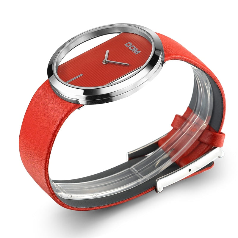 Montre Élégante Femme DOM Décontractée Étanche 30m Quartz Bracelet en Cuir Véritable