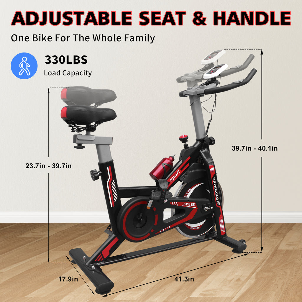 Vélo d'intérieur pour exercice avec selle confortable - Noir et Rouge