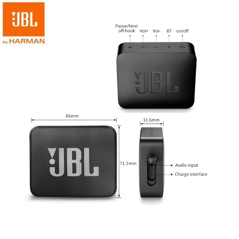 JBL Go 2 Mini Portable IPX7 Waterproof Bluetooth Speaker with Subwoofer Bass