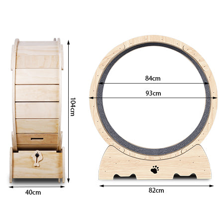 Roue d'exercice pour chats d'intérieur, tapis de course pour chat avec piste moquettée 94 cm - Bois naturel