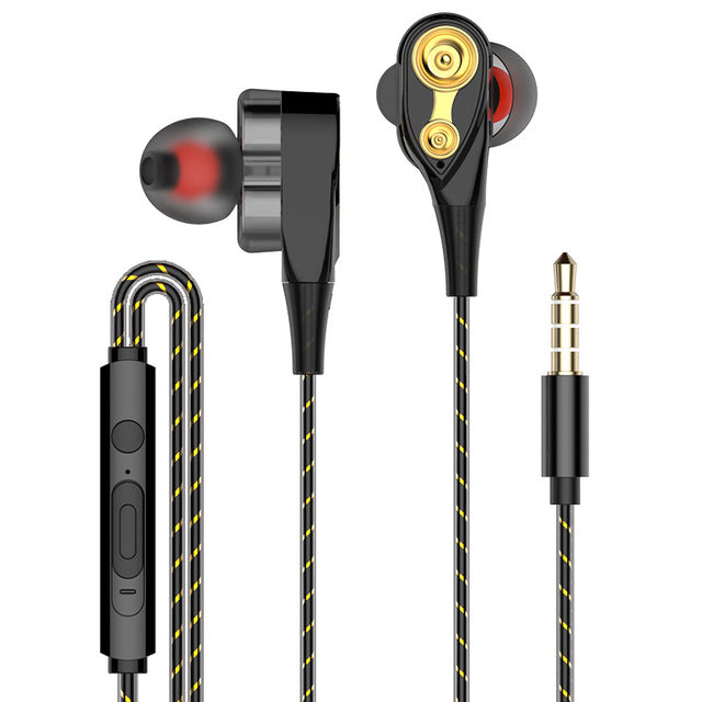 Écouteur filaire stéréo double pilotes (dual drive) – Prise 3,5 mm avec microphone