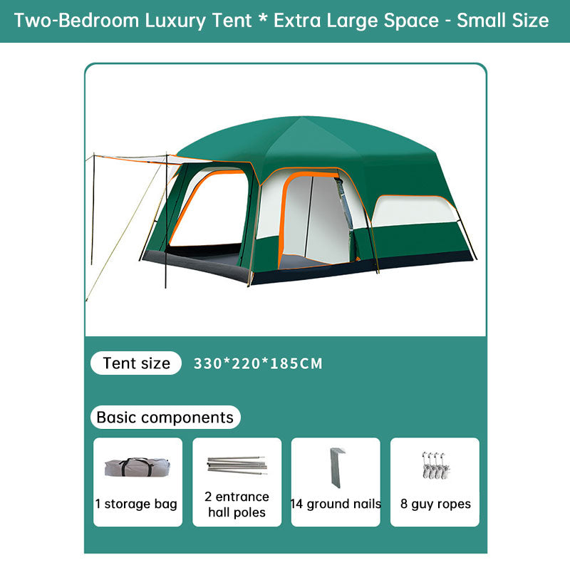 Tente de camping familiale tunnel à double couche, 2 chambres, pour 3 à 12 personnes – Imperméable, coupe-vent et résistante aux UV