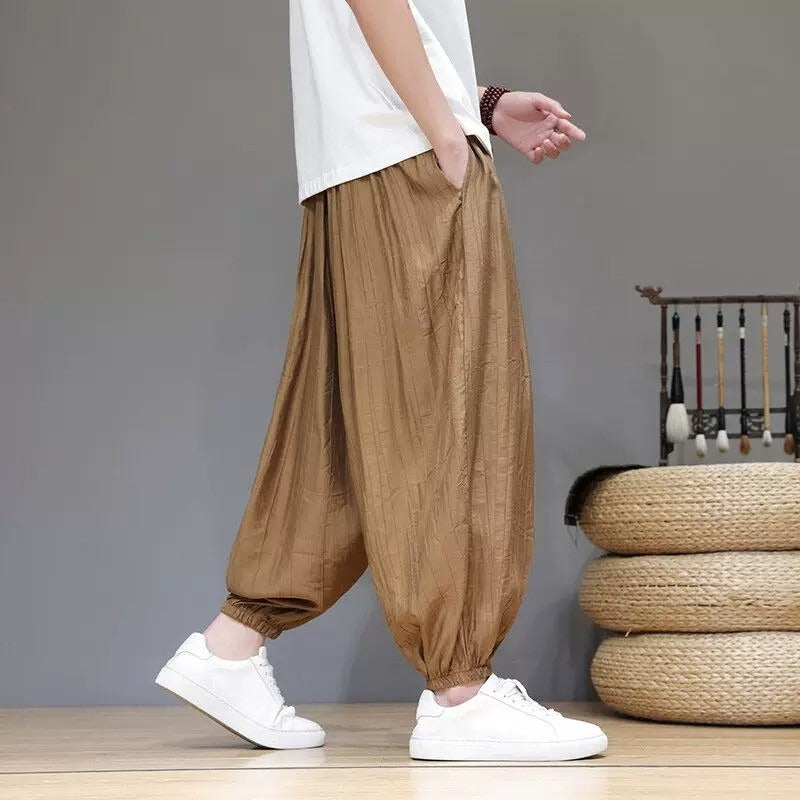 Pantalon lanterne homme – léger, décontracté, trois-quarts, coupe large et ample