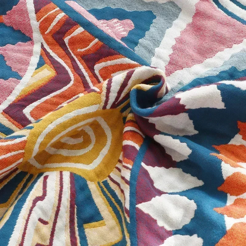 Jeté de canapé réversible en coton bohème 150/200 x 200/230 cm