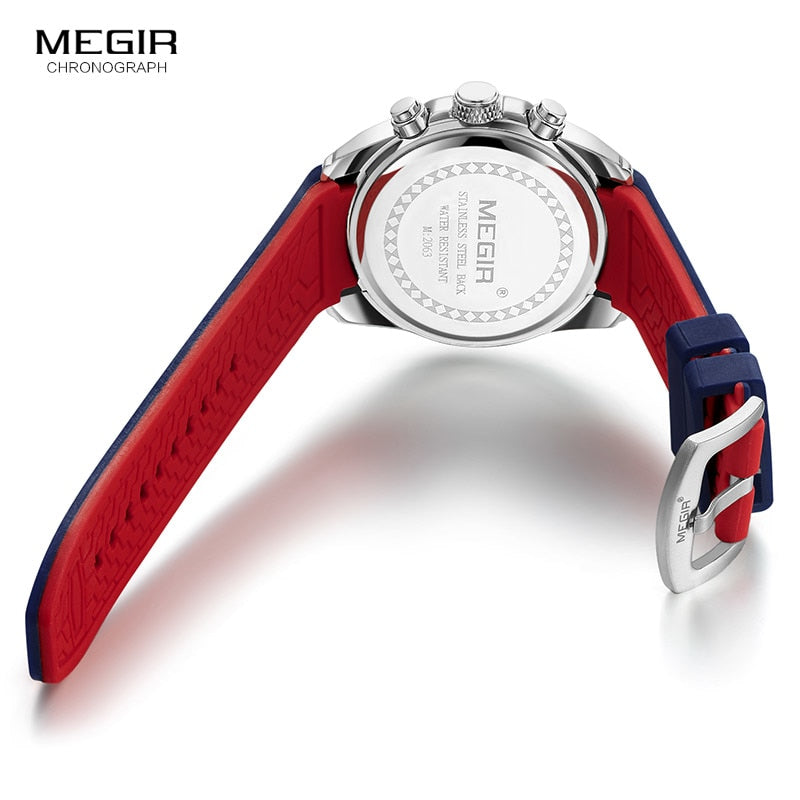 Megir Men's Chronograph Analog Quartz Watch with Date, Luminous Hands, Waterproof Silicone Strap