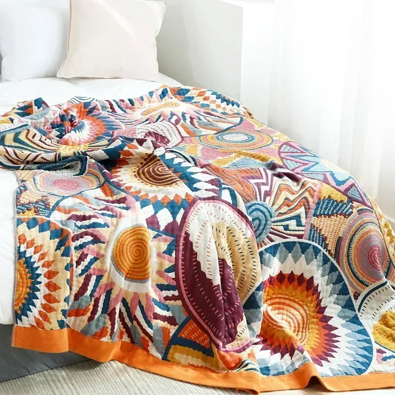 Jeté de canapé réversible en coton bohème 150/200 x 200/230 cm