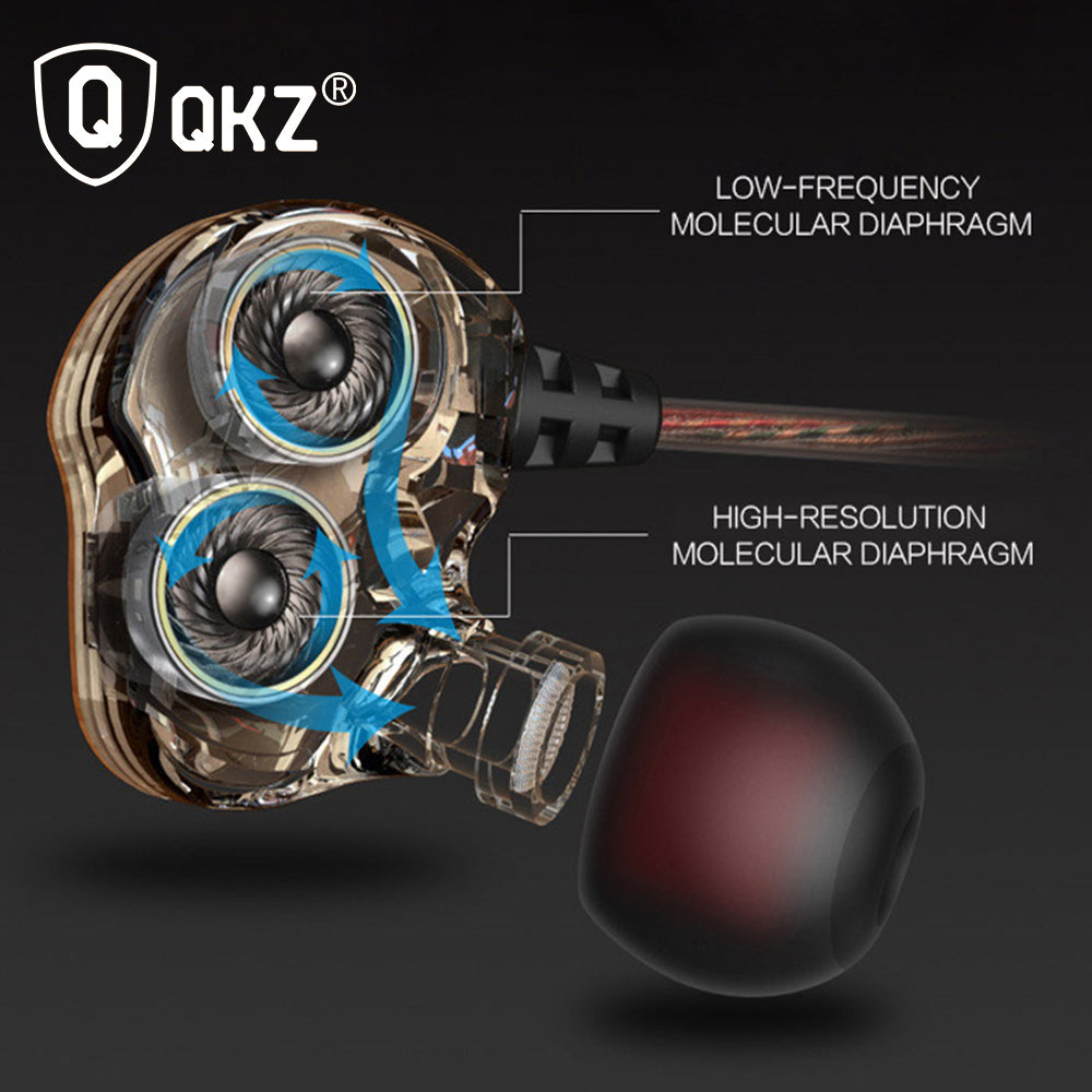 Écouteurs filaires – Mini double pilotes dynamiques hybride original – QKZ KD4
