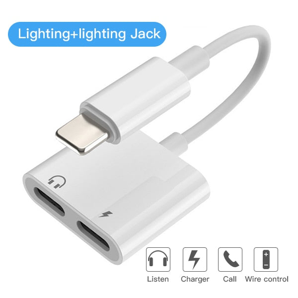 Adaptateur 2 en 1 charge audio pour iPhone 7, 8 Plus, X, XS, XR, MAX – Double connecteur Lightning et jack 3,5 mm