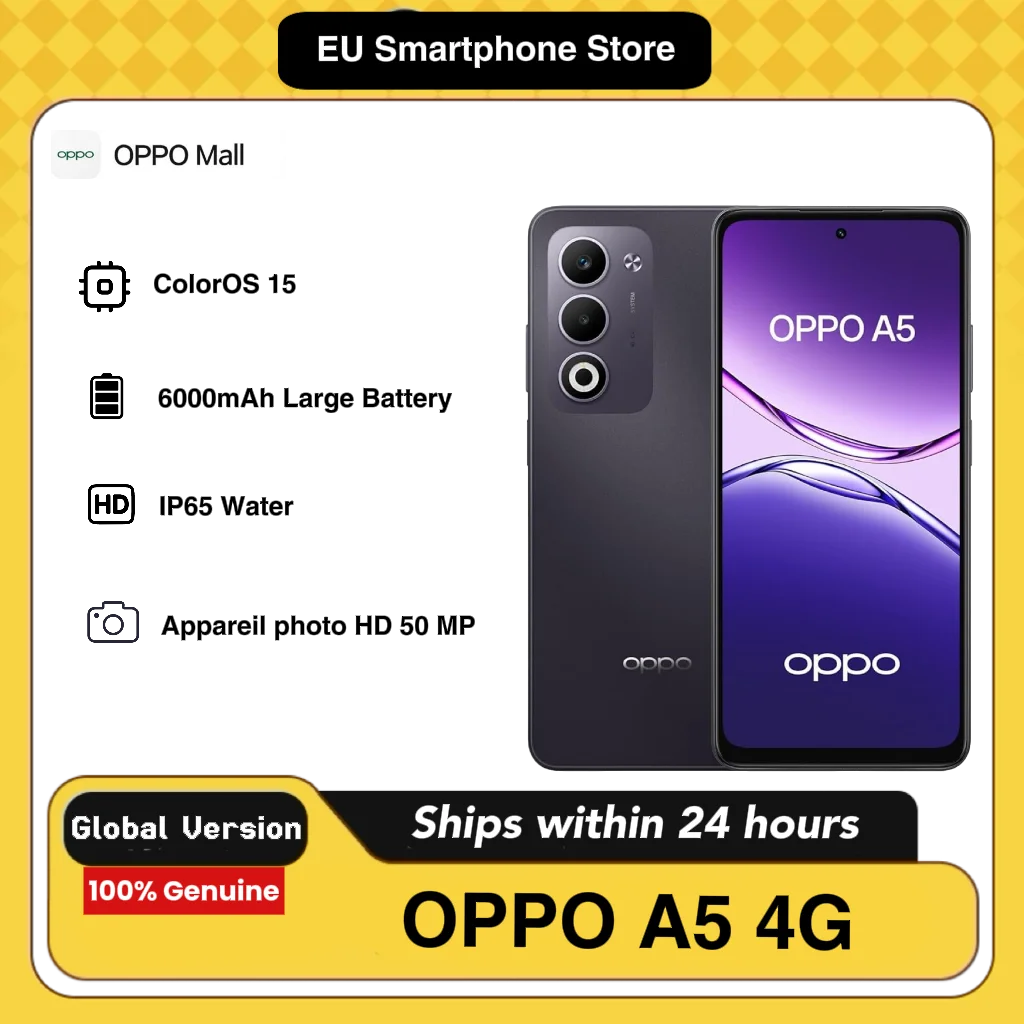 OPPO A5 4G avec IA – 4 Go / 6 Go + 128 Go, version globale, téléphone débloqué, Android 8.1 avec ColorOS 5.1