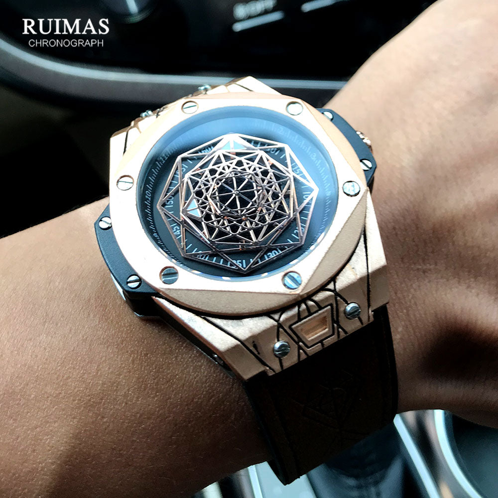 RUIMAS Luxury Quartz Men Watch Leather Strap Relogios Masculino 533G