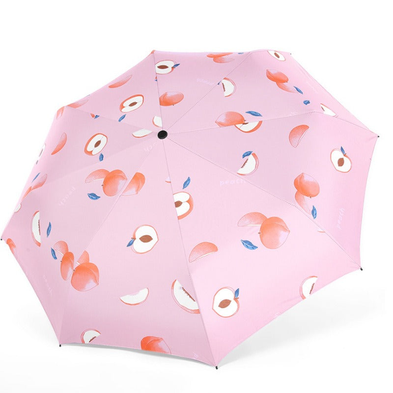 Small Fresh Rain Sun Shading Dual-Purpose Black Glue Sun Umbrella Fruit Umbrella Sunscreen Adult Automatic Triple Umbrella