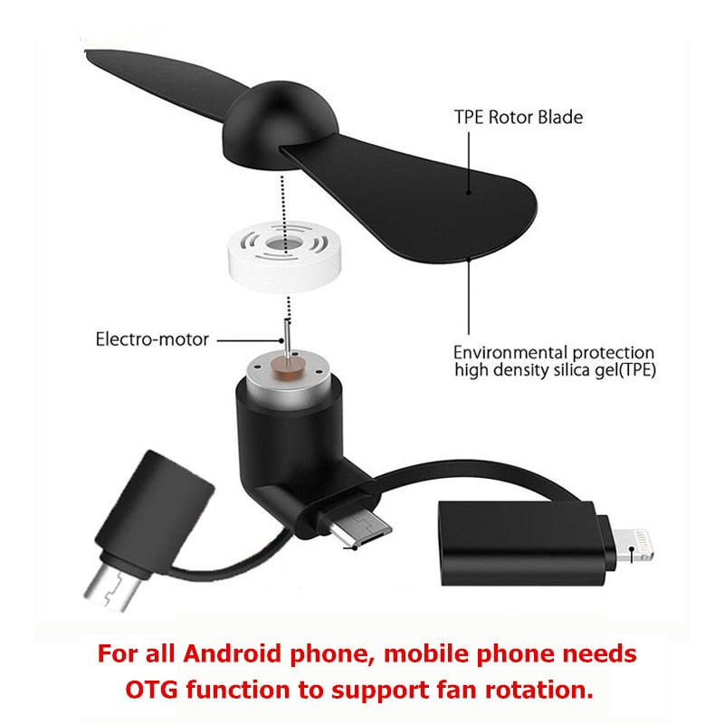 Portable Mini Fan Micro USB C Android + iPhone 5 6 6S 7 Plus 8