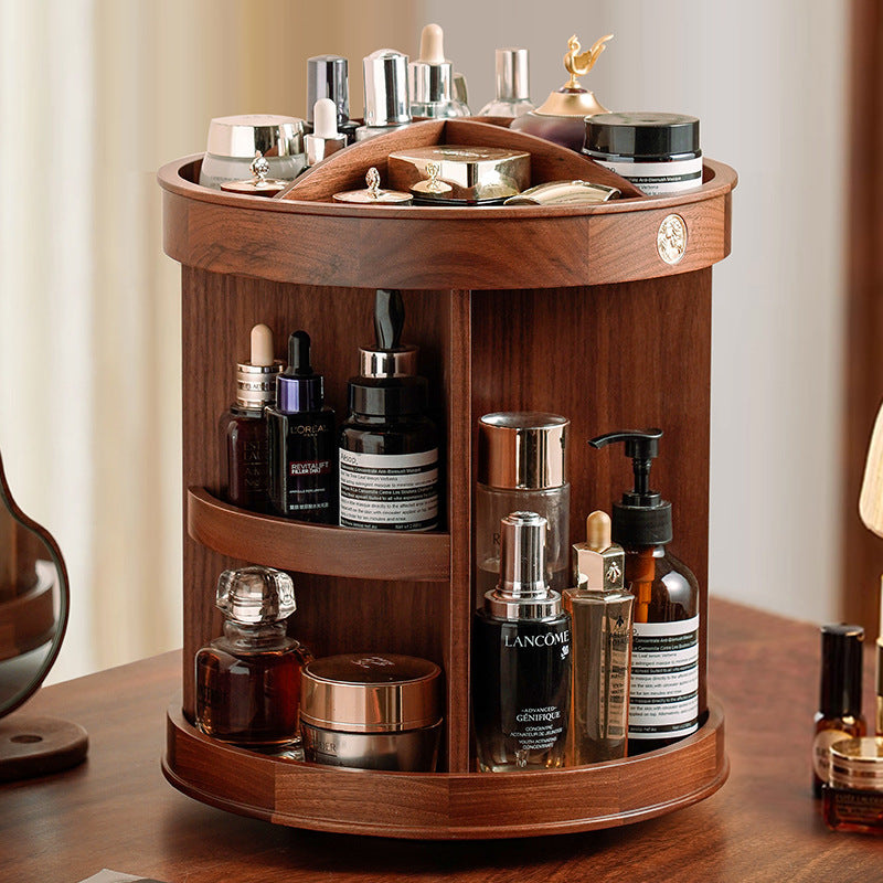 Rotating Makeup Box Desktop Wooden Storage Box