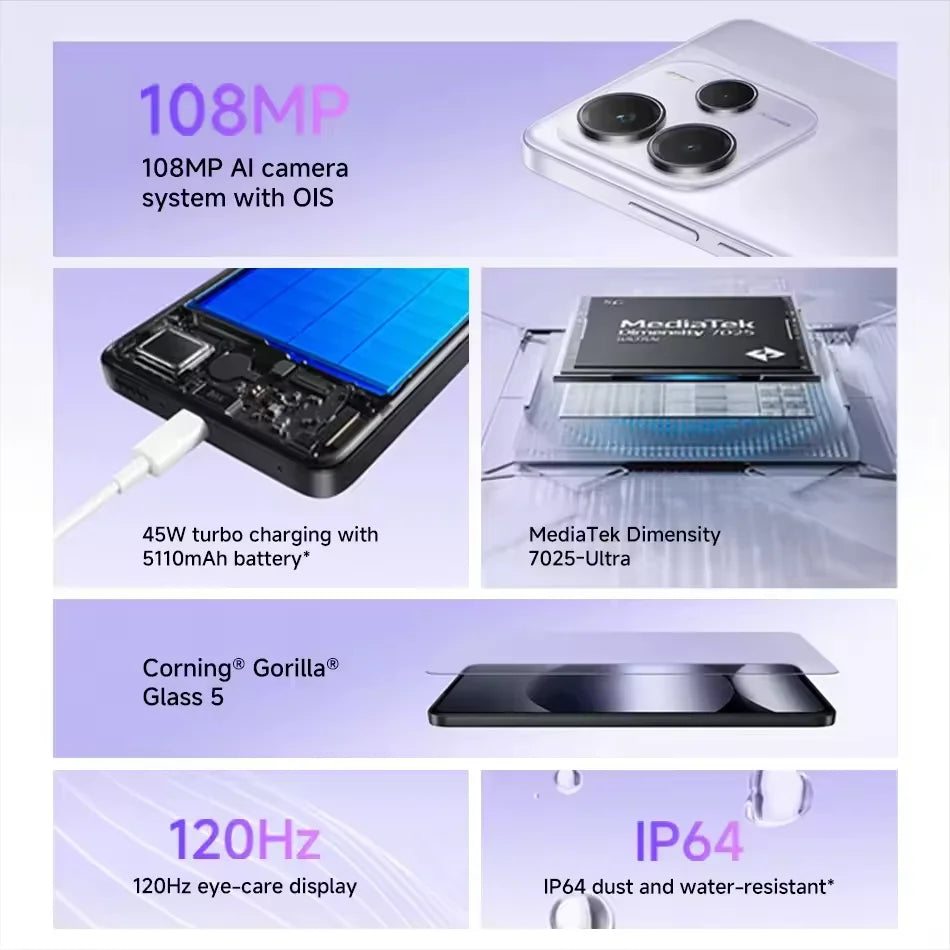 Xiaomi Redmi Note 14 5G EU Version Smartphone MTK Dimensity 7025-Ultra 6.67-inch AMOLED 120 Hz Display 108MP AI Camera NFC