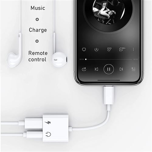 Adaptateur 2 en 1 charge audio pour iPhone 7, 8 Plus, X, XS, XR, MAX – Double connecteur Lightning et jack 3,5 mm