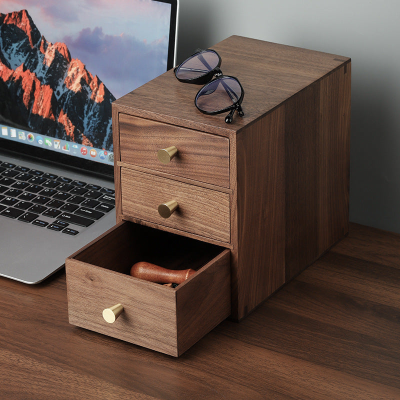 Boîte de rangement de bureau à tiroir en bois massif – Petite armoire en bois de noyer noir