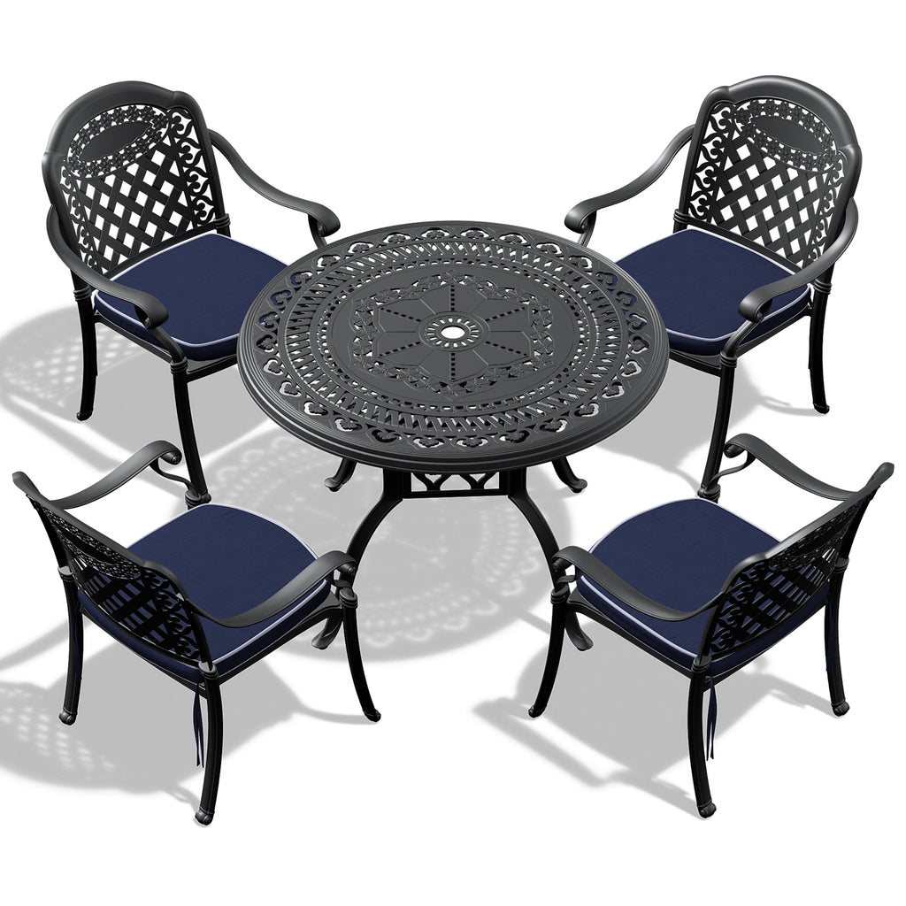 5-Pieces Set Of Cast Aluminum Patio Furniture With Cushions (In Random Colors)