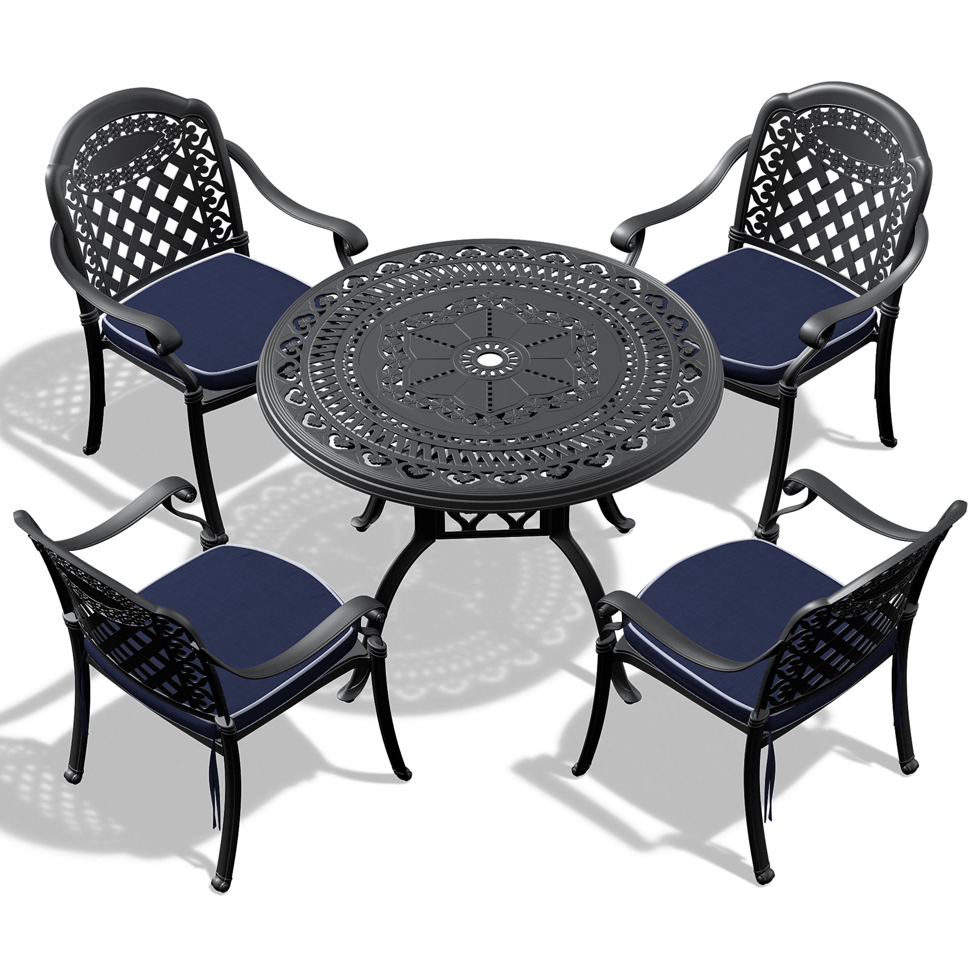 5-Pieces Set Of Cast Aluminum Patio Furniture With Cushions (In Random Colors)