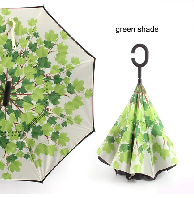 C Handle Windproof Reverse Folding Umbrella Man Women Sun Rain Car Inverted Umbrellas