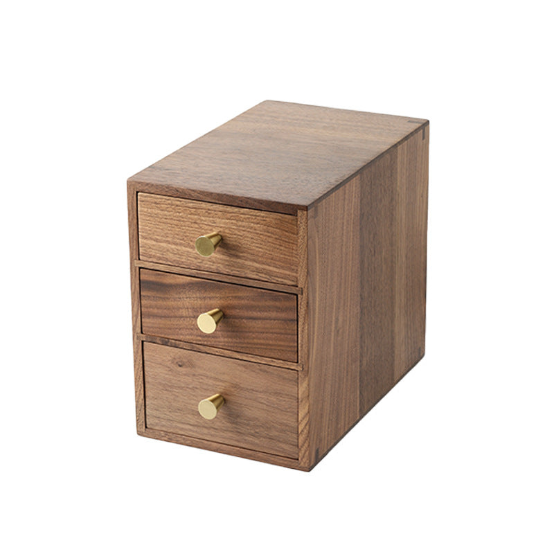 Boîte de rangement de bureau à tiroir en bois massif – Petite armoire en bois de noyer noir