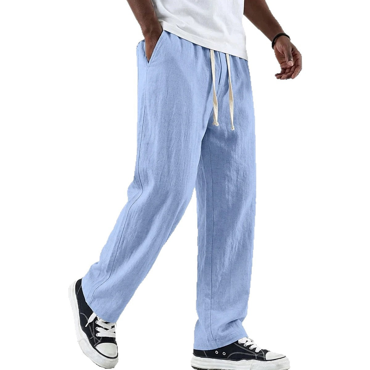 Linen Loose Pant Drawstring Cotton-Linen Casual Straight Wide leg
