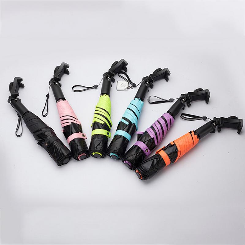 Wireless Bluetooth Selfie Tri-Folding Umbrella - Ultra-light Anti-UV Vinyl Folding Small Black Umbrella - Ultra-light Sunscreen