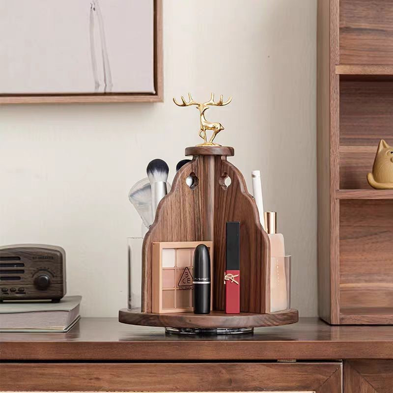 Boîte de rangement en noyer élégante et rétro, organisateur rotatif de cosmétiques et de soins de la peau