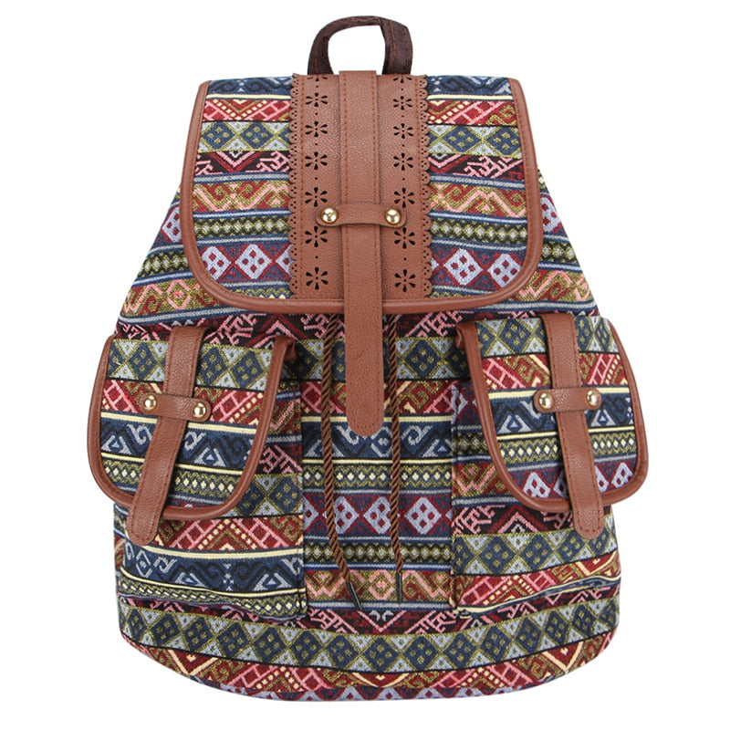 Sac à dos femme Sansarya – Cuir PU ajouré, bohémien vintage, sac à cordon pour adolescentes et femmes, cartable scolaire