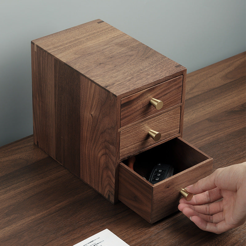 Boîte de rangement de bureau à tiroir en bois massif – Petite armoire en bois de noyer noir