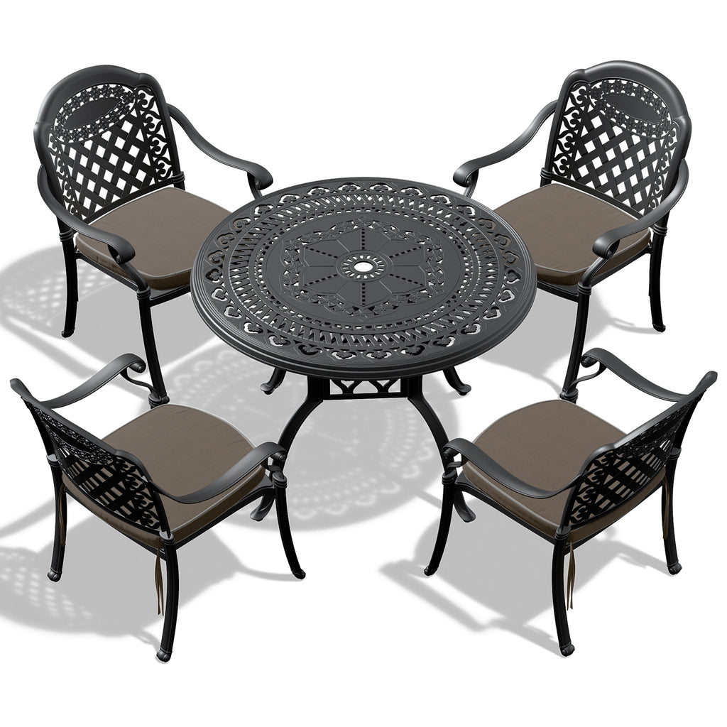 5-Pieces Set Of Cast Aluminum Patio Furniture With Cushions (In Random Colors)