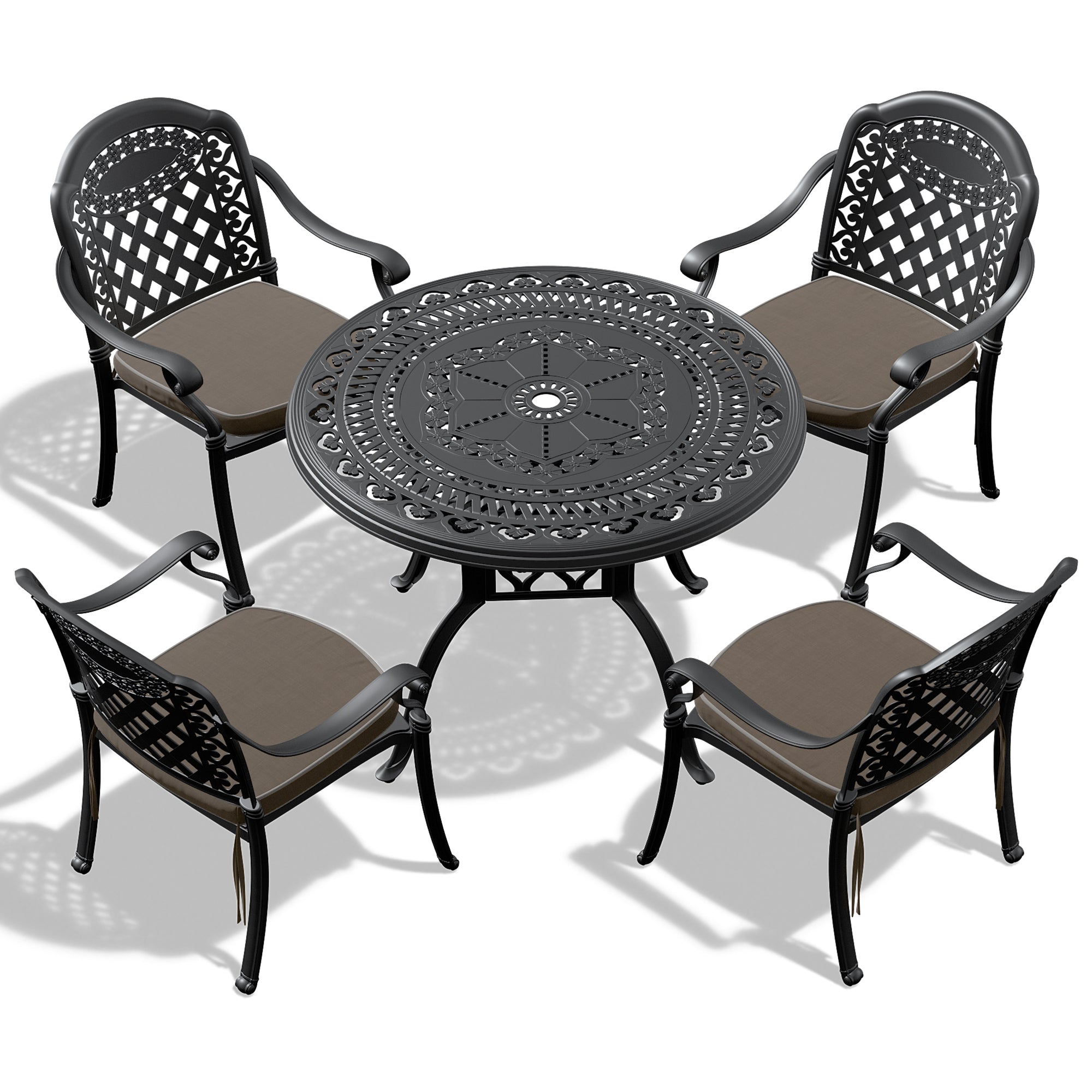 5-Pieces Set Of Cast Aluminum Patio Furniture With Cushions (In Random Colors)