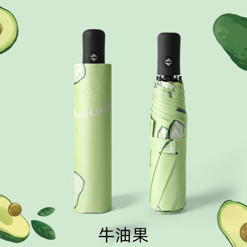 Small Fresh Rain Sun Shading Dual-Purpose Black Glue Sun Umbrella Fruit Umbrella Sunscreen Adult Automatic Triple Umbrella